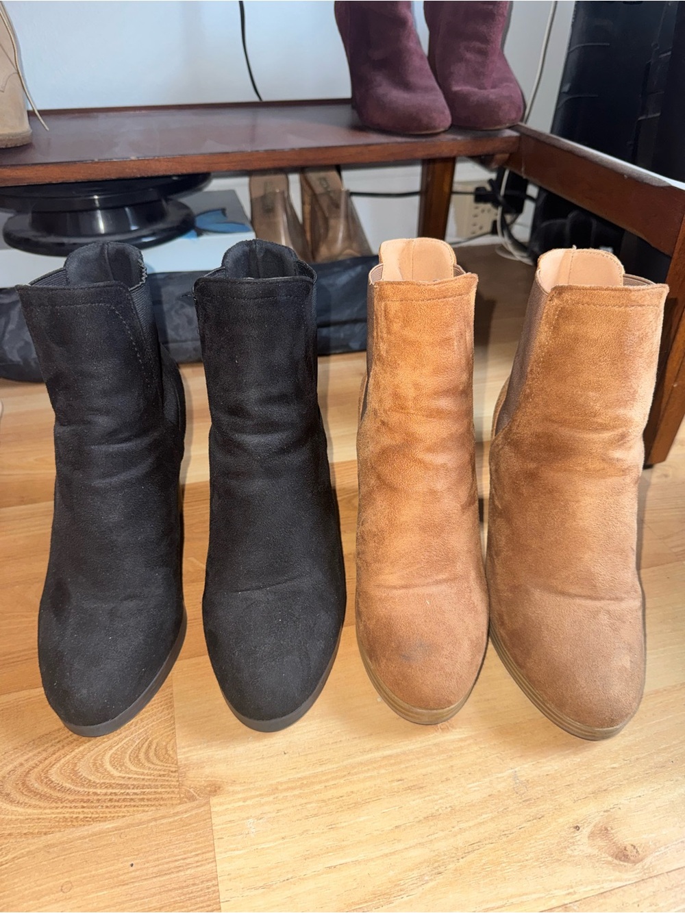 2 pairs of Women’s Suede Ankle Booties - Black and Tan